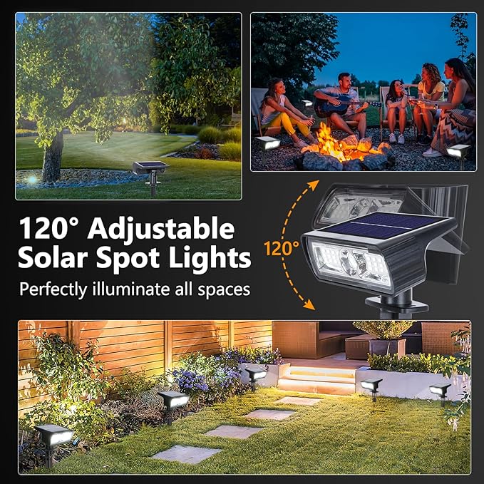 Toodour Solar Spot Lights Outdoor 4 Pack Solar Christmas Lights Outdoor with 2 Modes Waterproof Solar Powered Flood Lights Landscape Lighting for Yard Garden Pathway Walkway Xmas Decor - Cool White