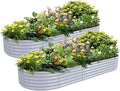 2 Pack 8x3x1.5FT Galvanized Raised Garden Bed Kit Oval Metal Ground Planter Box Outdoor Bottomless Planter Raised Beds for Vegetables Flowers Herbs Fruits Gray