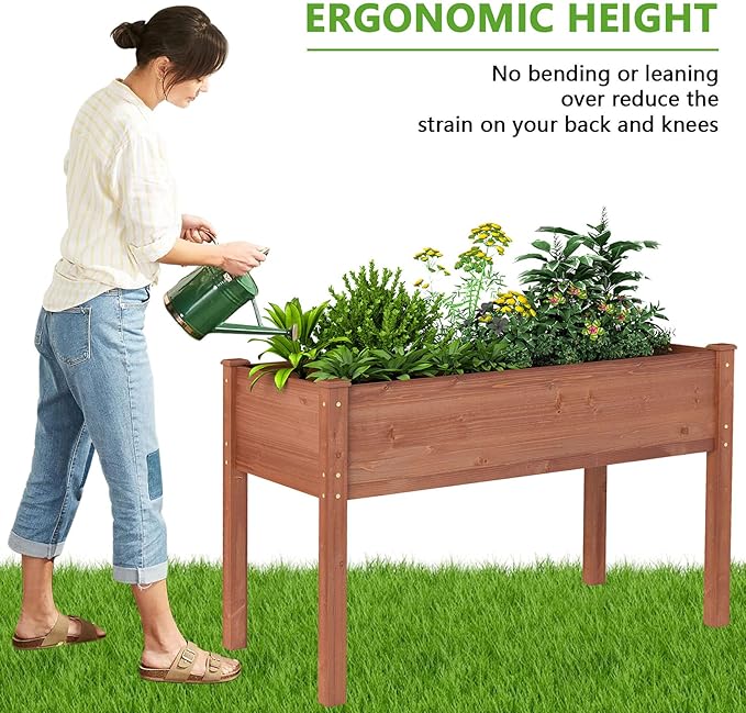 Raised Garden Bed 48x24x30 Inch Elevated Wooden Planter Box Stand with Legs Standing for Vegetable Flower Herb Outdoor Gardening Backyard Patio30 Inch Height 380 lbs Capacity(Coffee)