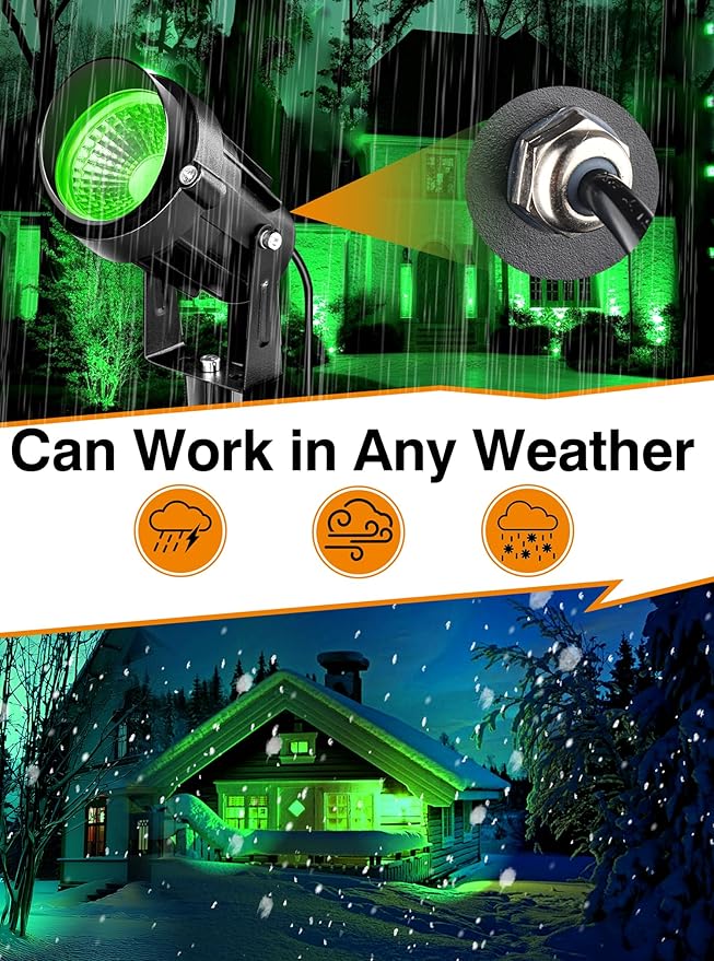 Christmas Green LED Spot Lights Landscape Lights Outdoor 110v Plug in Landscape Lighting with IP66 Waterproof Halloween Spotlights for Garden Pathway Tree Pathway 2 Pack7W Green LED Landscape Lights