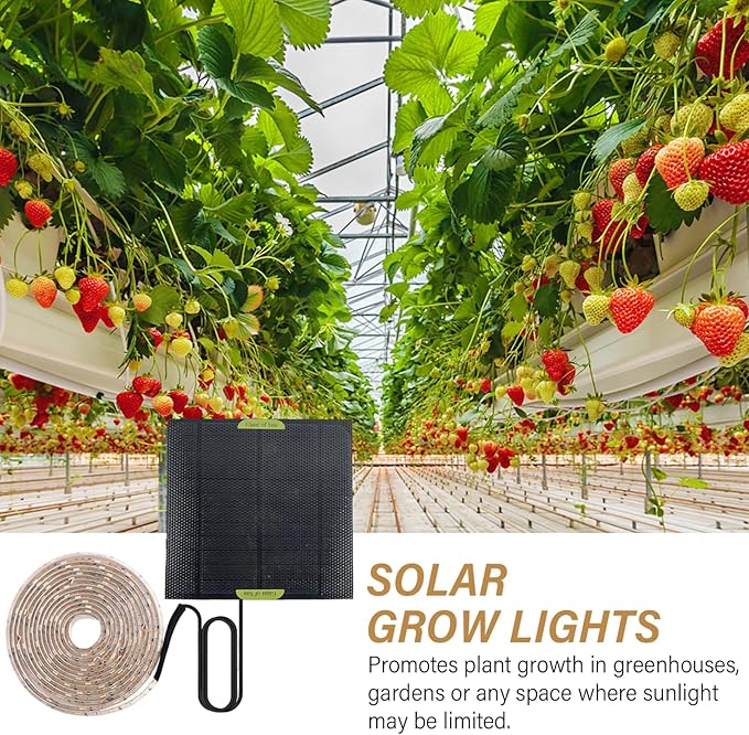 Solar Powered Grow Lights 16.4ft Full Spectrum Plant Light Strip with Panel for Garden Greenhouse