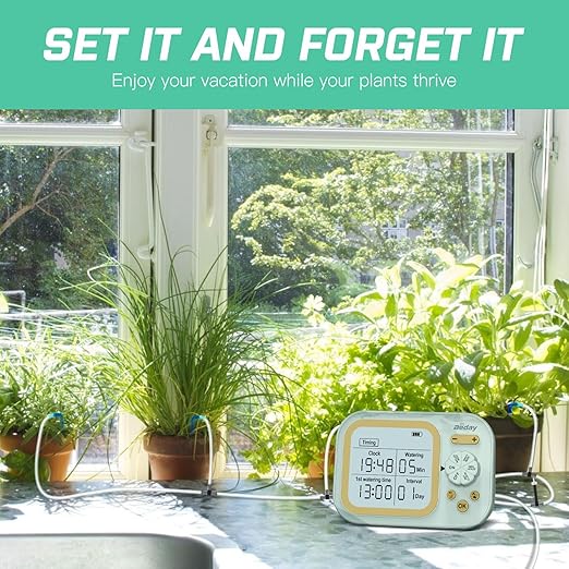 Automatic Plant Waterer Self Watering System Indoor for 15 Potted Plants Pack of 2 Auto Drip Irrigation Kit Programmable Water Timer w Smart Humidity Detection Green