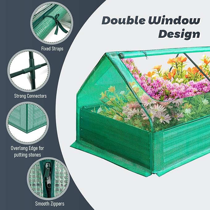 6x3x3 ft Galvanized Raised Garden Bed Plants Protection Tent Cage with Crop Cage Net Tent Kit and 2 Large Screen Windows Metal Bottomless Flower Bed for Planting Vegetables Outdoor