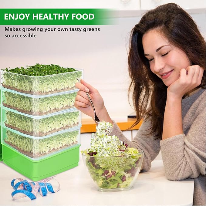 Stackable Sprouter Kit 4 Tier Sprouting Kit Microgreens Growing Tray for Small Kitchens Balconies Or Limited Home Growing Spaces (with Sunshade)