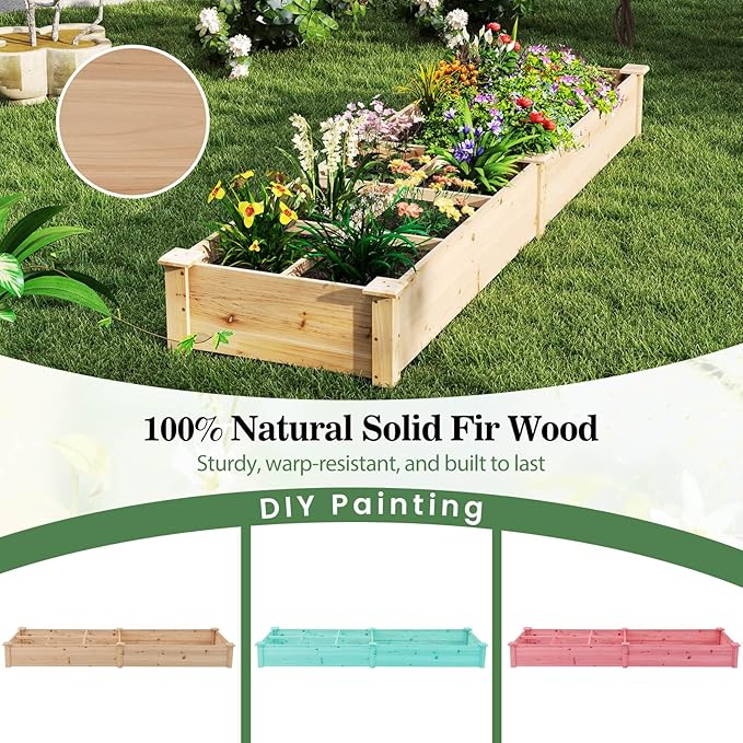 Giantex Wooden Raised Garden Bed with 2 Planter Boxes &amp Dividers 90x25x10 Raised Bed for Flowers Vegetables Fruits Herbs Gardening Planting Outdoor Garden Box for Patio Backyard Lawn (1)