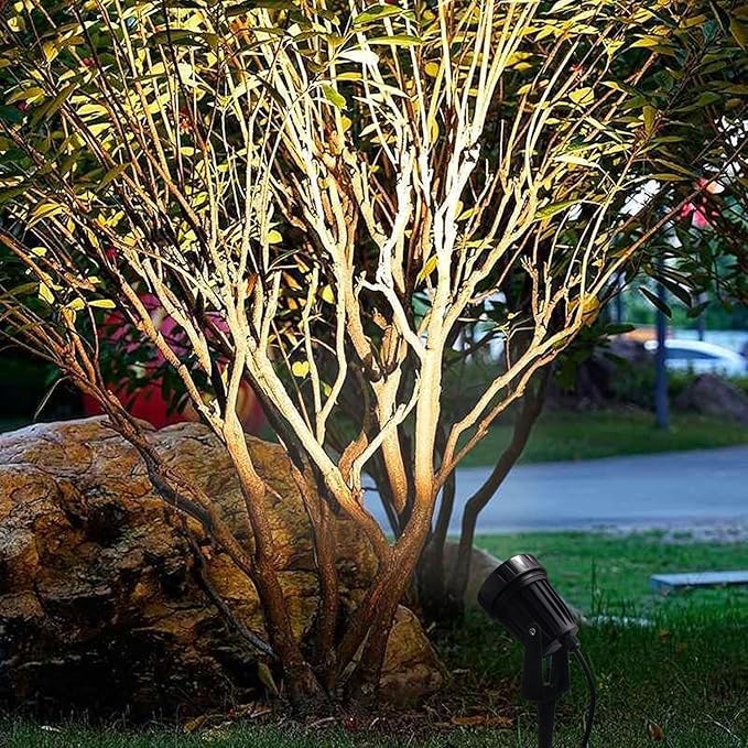 Outdoor Landscape LED Lighting 12W Waterproof Graden Lights COB Led Spotlights with Spiked Stand for Lawn Decorative Lamp Self wiring 85-265V 3000K-6000K Lawn Lights (4 Packs) (Daylight white 6000K)