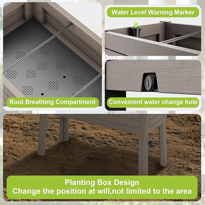 EasyUp Raised Garden Bed Resin Sturdy Planter Waterproof UV-Resistant Outdoor for Flowers Vegetables Herbs in Backyard Patio (Grey)