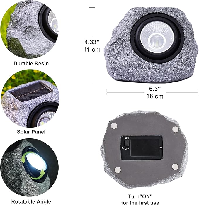 2 Pack Solar Fake Rock Light Outdoor Garden Decorations Spot Lights : Led Landscape Lighting for Pathway Lawn Patio Porch Yard Walkway