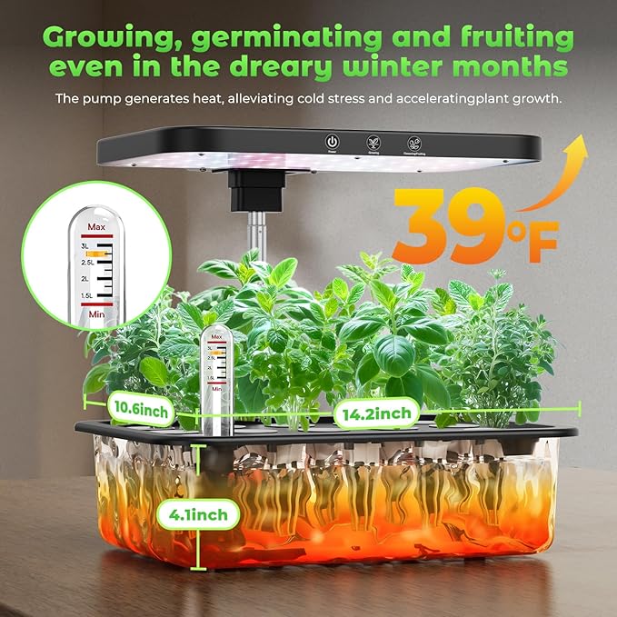 Stainless Steel Hydroponics Growing System kit Indoor Garden: 15 Pods Herb Garden with 24W Full Spectrum Grow Light Hydroponic Gardening System with Silent Pump Planting Height Up to 19.7 (Sliver)