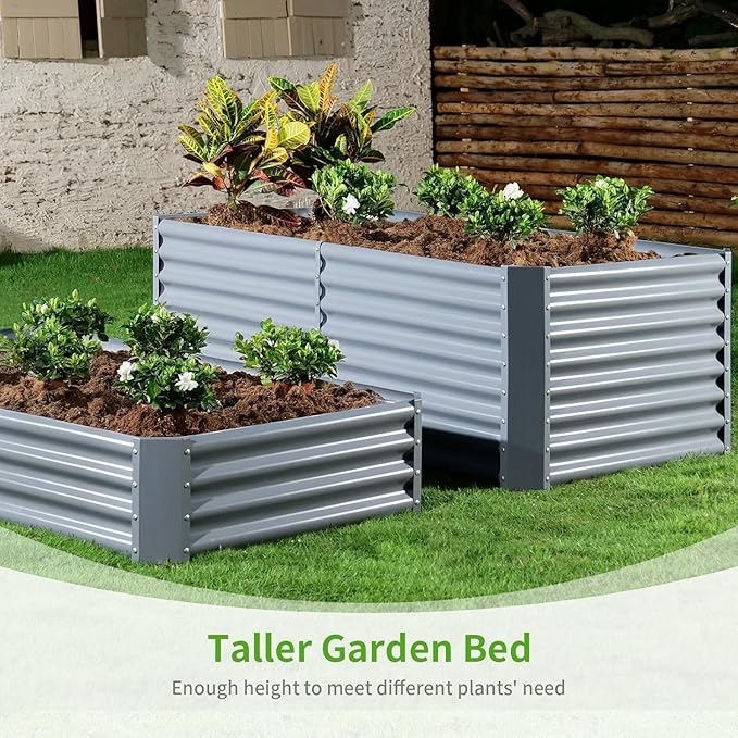 Land Guard 2 Pack 6×3×2 ft Galvanized Metal Raised Garden Bed 2FT Deep Root Elevated Planter Box Steel Large Vegetable Flower Bed Kit Modern Grey