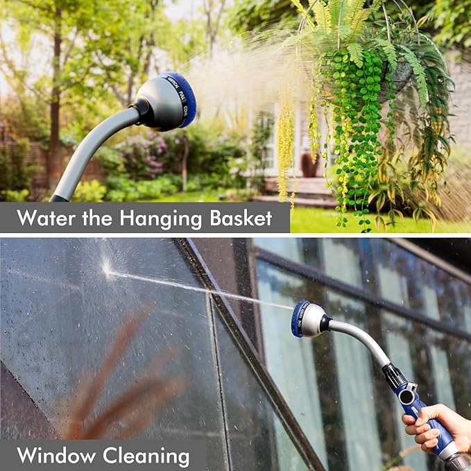 RESTMO Watering Wand Heavy Duty Metal Garden Hose Wand with 10 Spray Patterns 15-Inch Long Hose Nozzle Sprayer with Thumb Flow Control Ideal to Water Hanging Baskets and Shrubs Blue