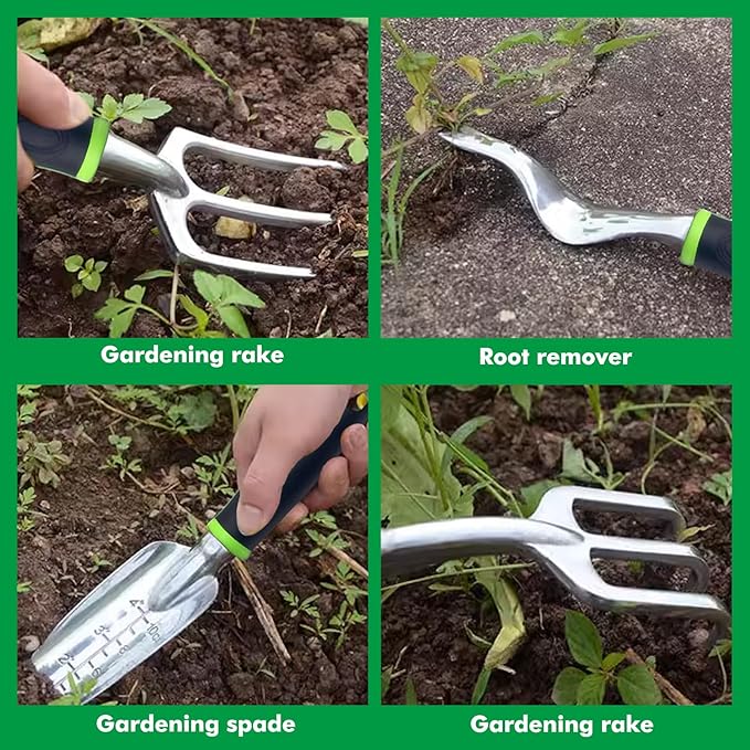 Garden Tool Set with Tote Bag 9-Piece Aluminum Hand Tools Including Pruning Shears Spade Rake &amp Gloves for Digging Weeding &amp Transplanting