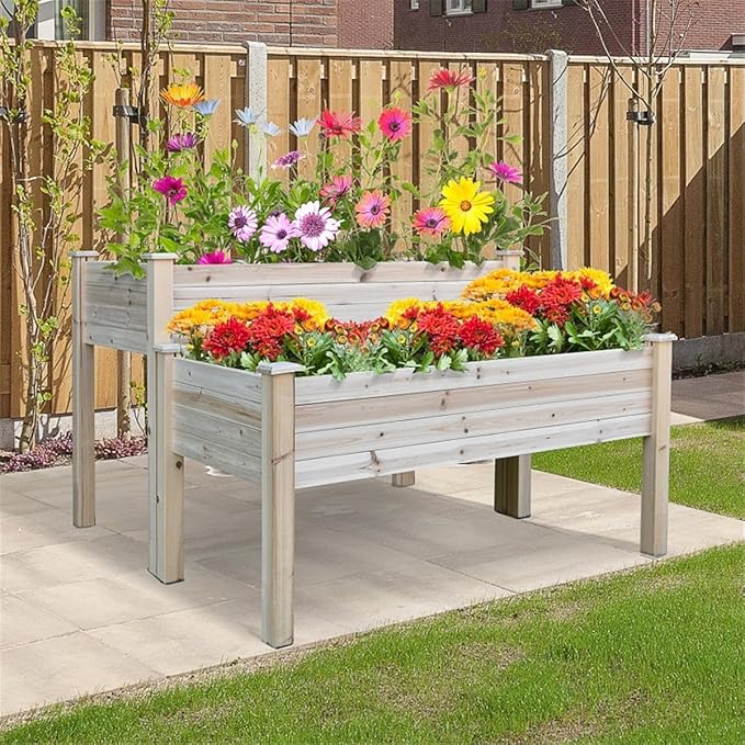 Wooden Raised Garden Bed with Legs 45.25”L X 45”W X 30”H Elevated Reinforced Large Planter Box for Vegetable Flower Herb Outdoors - Beam and Column Structure - Unmatched Strength Outlast