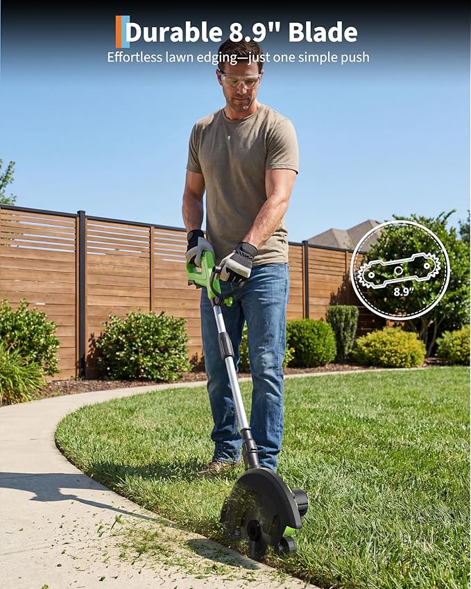 20V Cordless Lawn Edger 9-Inch Blade 4.0Ah Battery Powered Edger Lawn Tool with Dual Wheels 3 Depth Settings LawnTrencher for Yard Garden Patio Driveway Lawn and Sidewalk