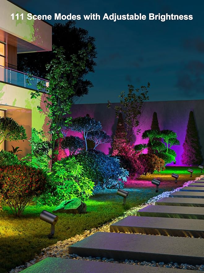 ANGELHALO Smart Landscape Spotlights 4 Pack RGBW Pathway Lights 2000LM Dimmable IP65 Waterproof Compatible with Alexa Outdoor Decoration