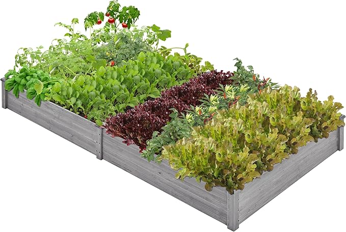 Yaheetech 8×4ft Wooden Horticulture Raised Garden Bed Divisible Elevated Planting Planter Box for Flowers/Vegetables/Herbs in Backyard/Patio Outdoor 93 x 48 x 10in Gray
