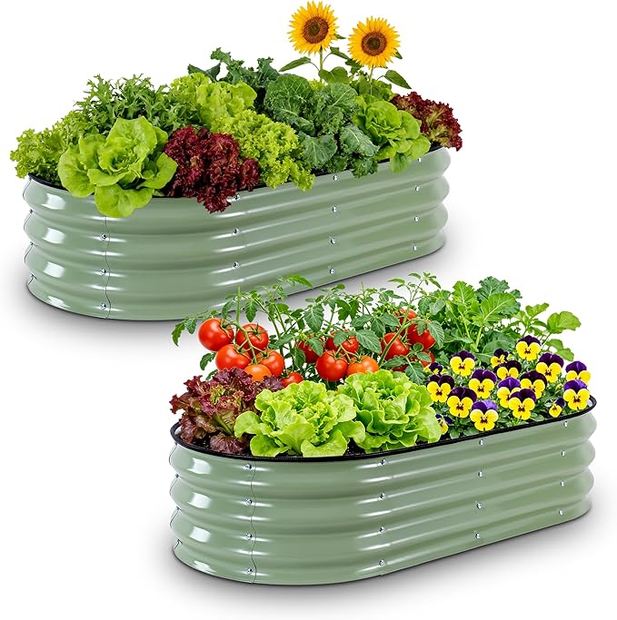 2Pcs Raised Garden Bed Galvanized Metal Raised Planter Boxes Outdoor for Vegetables Fruits and Flowers 4x2x1FT Green