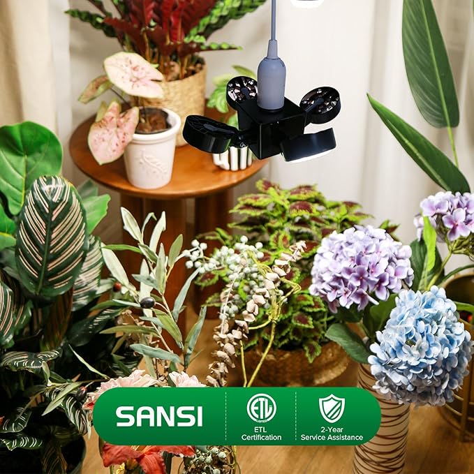 SANSI Folding Wings Grow Light for Indoor Plants Full Spectrum with Remote Control Dimmable Auto On Off 4 8 12 Hrs Timer 40W (400 Watt Equiv) with Optical Lens for Indoor Greenhouse E26 Base