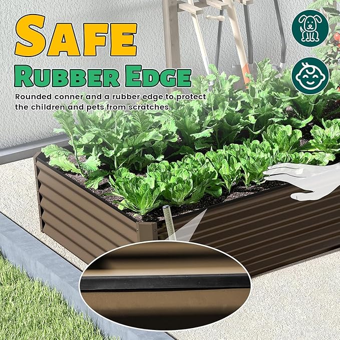 8x4x1.5 ft Galvanized Raised Garden Bed Outdoor Planter GBoxes Large Metal Planter Box for Gardening Vegetables Fruits FlowersBrown