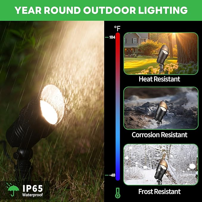 12V Landscape Spotlight Bundle - 4 Pack Spotlight 65FT 16/2 Cable Outdoor Waterproof LED Fixture for Garden Wall Tree