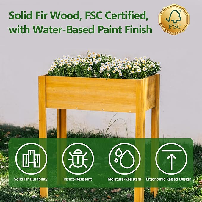 Premium Fir Wooden Raised Garden Bed with Four Legs for Backyard and Balcony GardeningSuitable for Indoor and Outdoor use33.07''×15.75''×38.58''