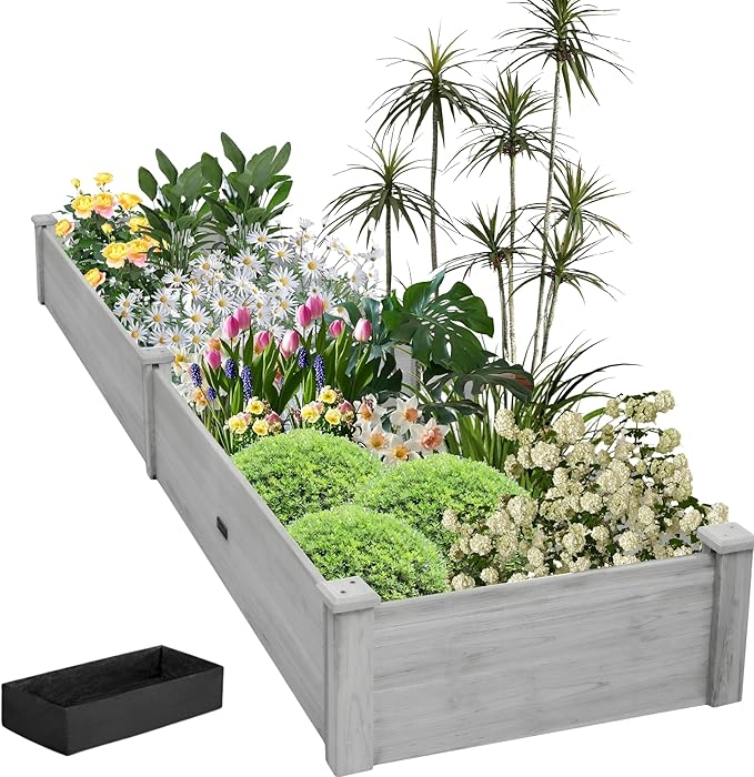 8x2ft Outdoor Wooden Raised Garden BedElevated Planting Planter Box for Vegetables/Garden/Lawn/PatioGray 96 x 24 x 9in