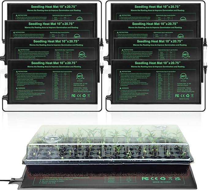Seedling Heat Mat 8 Pack 10 x 20.75 MET-Certified Warm Hydroponic Heating Pad Waterproof Warm Hydroponic Plant Heating Mat for Germination Greenhouse Grow Seed Starter