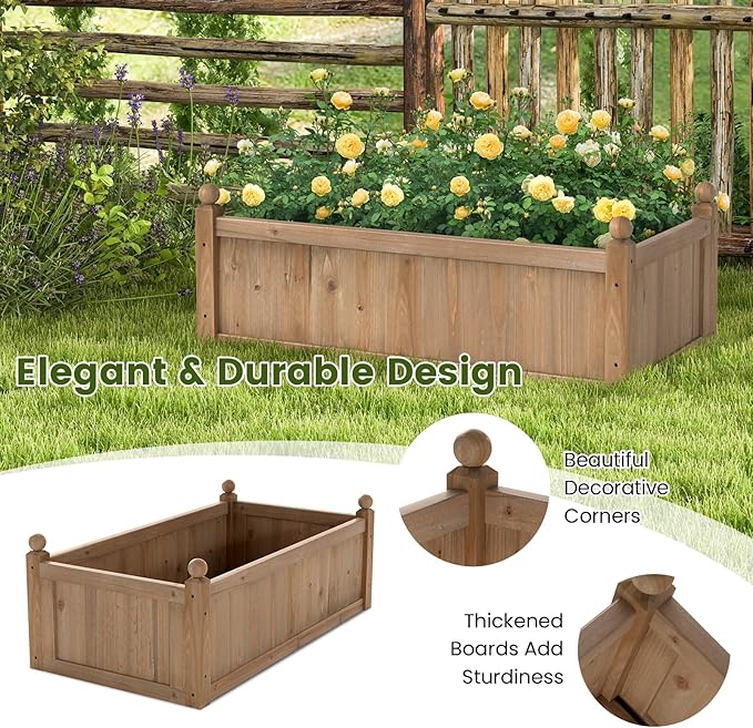 Giantex Wood Raised Garden Bed 46x24x16 Rectangular Planter Box w/Drainage Holes for Growing Vegetables Flowers Herbs Fruits Easy Assembly Outdoor Planting Bed for Backyard Garden Lawn