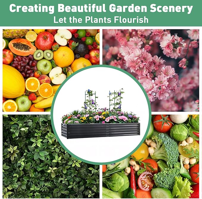 Metal Raised Garden Bed 8x4x1.5Ft Tall Outdoor Large Metal Galvanized Planter Boxes Kit for Vegetables Flowers and HerbsGarden Beds with 2Pcs Tomato Cage 1Pc GlovesBlack