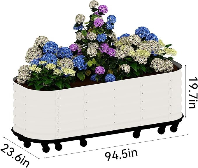 Raised Garden Bed 95x24x20in Raised Garden Beds Outdoor with Wheels 8ft Galvanized Raised Garden Bed with Water Reservoir Mobile Metal Planter Box Elevated Garden Bed Cream