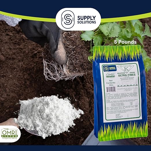 Supply Solutions Sulfate of Potash 0-0-50 - Organic Potash Fertilizer - Suitable for Fertigation Drip Systems Foliar Hydroponics Greenhouse Use - Ideal for Flowers Fruits Gardens (5 Pounds)