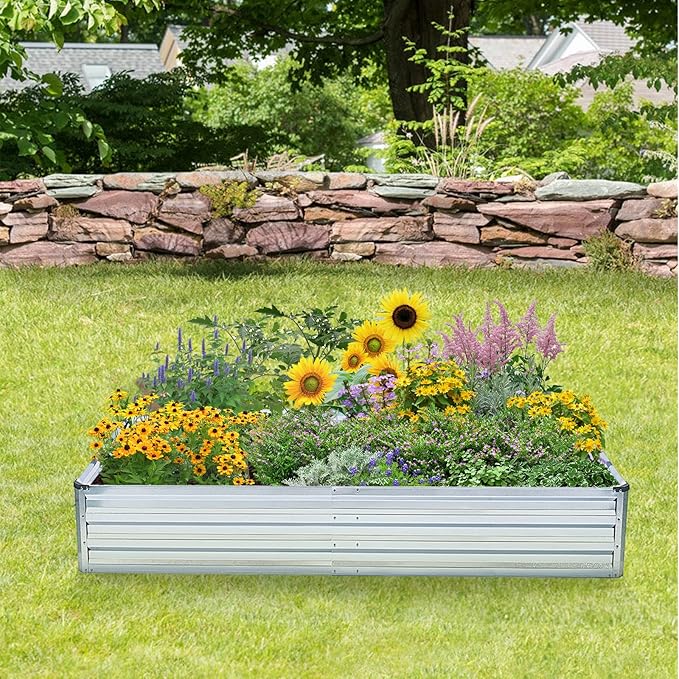 Galvanized Raised Garden Bed Kit - Metal Raised Planter 2pcs/Pack 6'x3'x1' for Flowers Plants Vegetables Herb