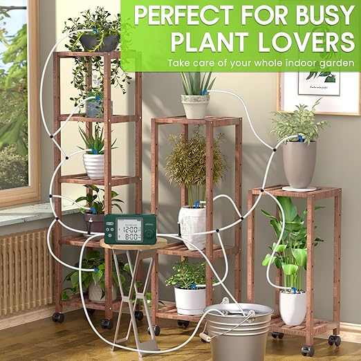 Automatic Watering System Dual Pump for Indoor Plants Built-in Rechargeable Battery Two Independent Water Zones Worry-Free Vacation Drip Irrigation Kit Water-Saving Smart Plant Waterer Green