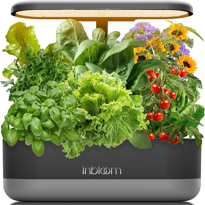 inbloom 12 Pods Hydroponics Growing System Kit Herb Garden Planter Indoor Kit Indoor Gardening Hydroponics Growing System with Pods 4.2L Water Pump Height Adjustable Gifts for Woman Black