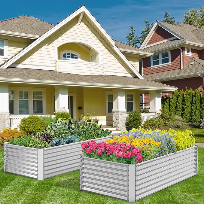 FRIZIONE 6x3x2ft Galvanized Metal Raised Garden Bed for Vegetables Outdoor Garden Raised Planter Box Backyard Patio Planter Raised Beds for Flowers Herbs Fruits