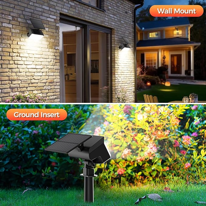 Large Solar Spot Lights Outdoor Waterproof IP67 1000 Lumens High Brightness 92 LEDs Solar Spotlight with 3 Lighting Modes Dusk to Dawn Solar Landscape Lights for Yard Garden (Cool White)- 2 Pack