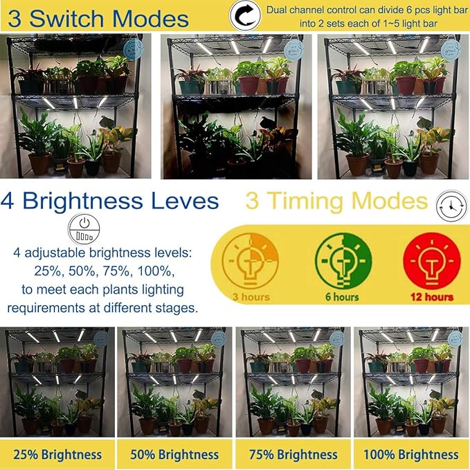 LED Plant Grow Lights Strips for Indoor Plants Full Spectrum with Auto ON &amp Off Timer T5 Sunlike Grow Lights Bar Growing Lamps for Greenhouse Shelves Hydroponics Succulent 4 Dimmable Levels
