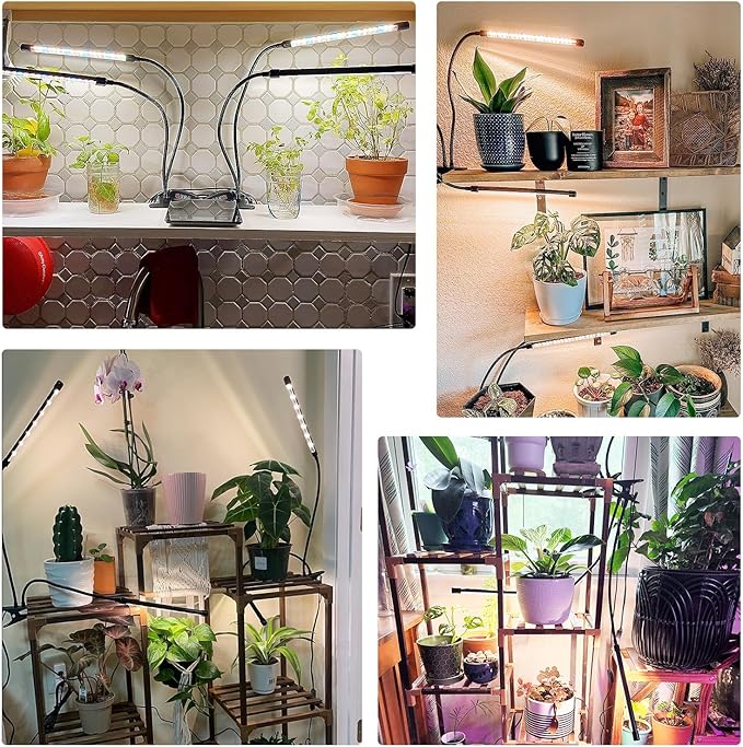 4 Heads Grow Lights for Indoor Plants Full Spectrum LED Plant Lamps with Clips and 120 inch Cables for Seeding Growing(with Adapter)