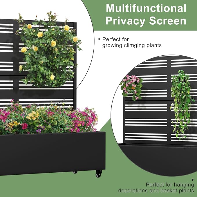 47x47x16 Metal Raised Garden Bed with Trellis Trellis with Planter Box for Backyard Patio Balcony Climbing Plants Black Harold