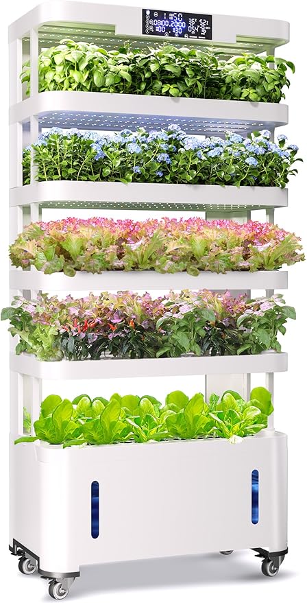 Large Hydroponics Growing System 148-Pod Vertical Indoor Garden Hydroponic Tower with Full-Spectrum Grow Lights Ultra-Quiet Pump Dual Water Tanks 30-Day Self-Managed for Home &amp Commercial