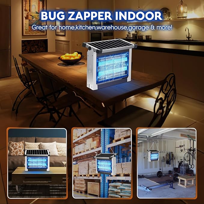 Solar Bug Zapper Outdoor PhatroyYee Mosquito Zapper 4500V Waterproof Portable Fly Zapper Rechargeable Electric Mosquito Killer Cordless Fly Insect Mosquitos Trap for Patio Yard Home Camping(White)