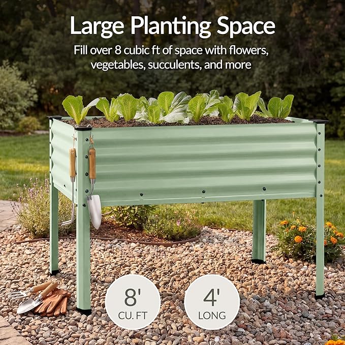 Best Choice Products 48x24x30in Galvanized Raised Garden Bed Metal Elevated Planter Box Vegetable Garden for Backyard Patio Balcony - Sage Green