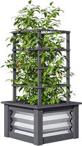 Outsunny Raised Garden Bed with Trellis Wooden Planter Box with Galvanized Steel Sides Raised Flower Bed for Climbing Plants Flowers Fruits and Vegetables Gray