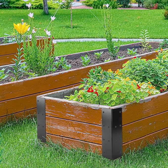 U0U 4 Pcak Raised Garden Bed Corner Brackets11 x 3 x 3 Metal Corner Brackets for WoodBlack Raised Bed Corners with Screws for Vegetable Flower Planter Garden (11 x 3 x 3)