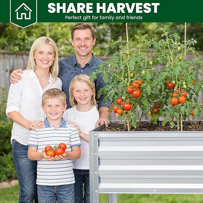 1MORE Elevated Raised Garden Bed with Legs 48×24×32in Large Metal Raised Bed for Backyard Patio Balcony. Raised Planter Box with Drainage Holes for Plants Vegetables Flowers Fruits(Sliver-2pcs)