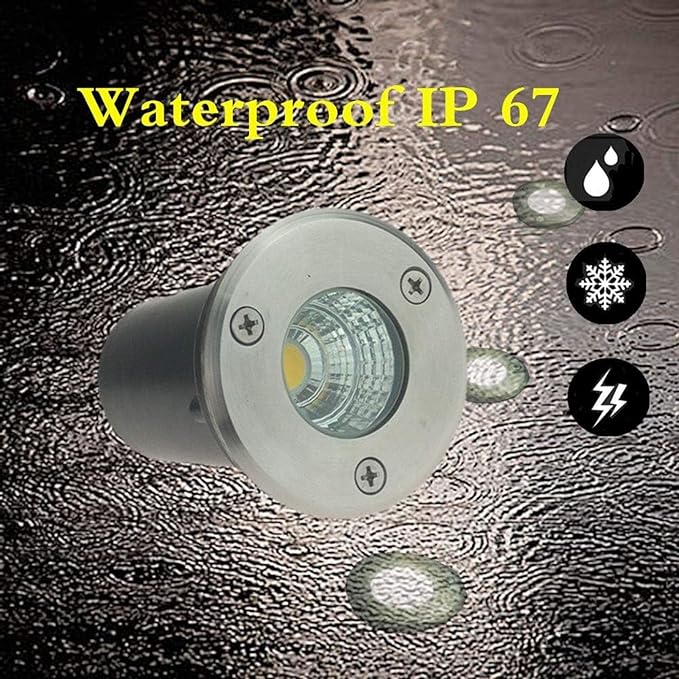 6PCS Ground LED Landscape Lights - 3W Outdoor Buried Lamp IP67 Waterproof Stainless Steel Recessed Spotlight Low Voltage 12V COB Mini LED Well Light(Warm Light)