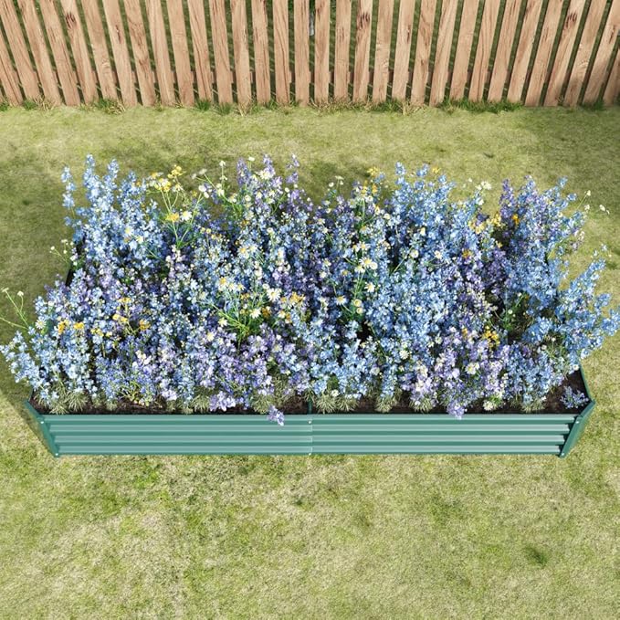 Heavy-Duty Galvanized Steel Raised Garden Bed for Outdoor Vegetable Herb and Flower Planting – Rust-Resistant Metal Planter (Green with 8x4x1ft)