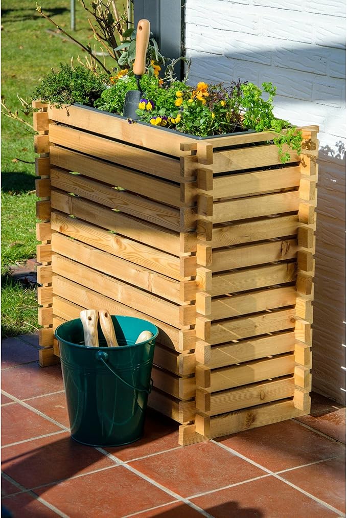 Raised bed with plug-in system planter with plant film 79 x 39 x 79 cm larch natural Wood Plastic L
