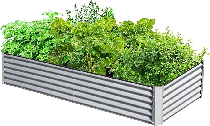 6x3x1.5ft Galvanized Raised Garden Bed Outdoor Planter Garden Boxes Large Metal Planter Box for Gardening Vegetables Fruits Flowers Silver