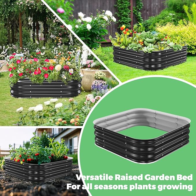 Galvanized Raised Garden Bed 3x3x1ft Garden Planter Bed Outdoor Heavy Duty Rustproof Steel Raised Bed Kit for Gardening Vegetables Fruits Flowers Grow Black